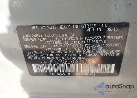 2016 Subaru Crosstrek 2.0I Premium z USA, uszkodzony, nr VIN JF2GPABCXG8347386